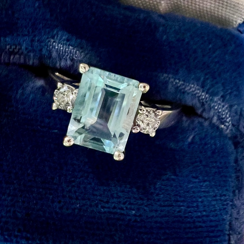 ❌SOLD❌ Vintage Aquamarine Diamond Ring Solid 14K Gold White Gold Emerald cut - Picture 17 of 17